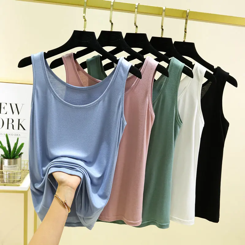 Summer Modal Tank Tops U-neck Solid color Women's Slim fit Camisole Plus size Bottoming Top sleeveless Tshirts all match