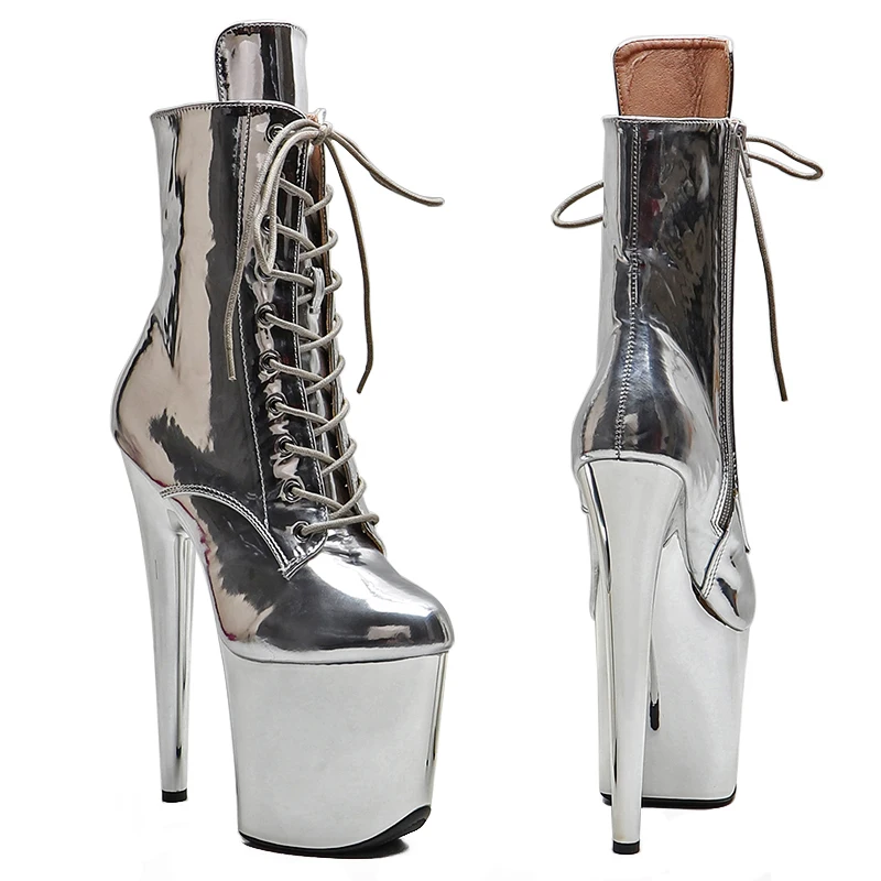 Leecabe 20cm/8 Polegada brilhante pu tendência superior moda galvaniza plataforma de salto alto stripper botas de dança pólo