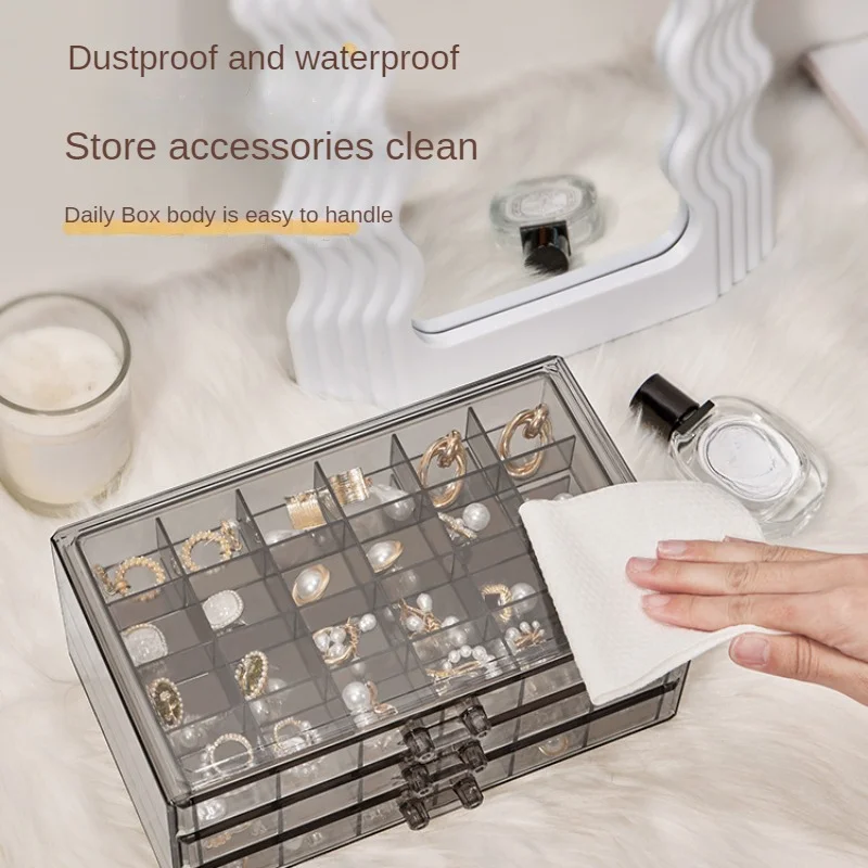 Jewelry Organizer Box Makeup Organizer Plastic Storage Container Desktop Organizer Dustproof Drawer Storage Box Sundries Box