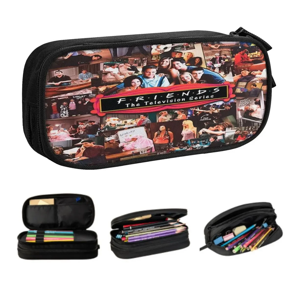 

Kawaii Retro Vintage Friends Collage Pencil Cases for Boy Girl Large Capacity Classic TV Show Pencil Box Stationery