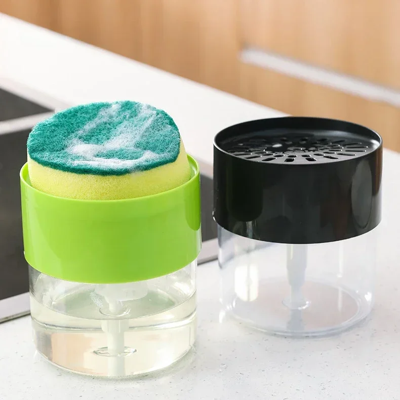 

Press Soap Dispenser Box Scrubbing Liquid Container Kitchen Bathroom Automatic Detergent Foam Delivery Box with Sponge Holder