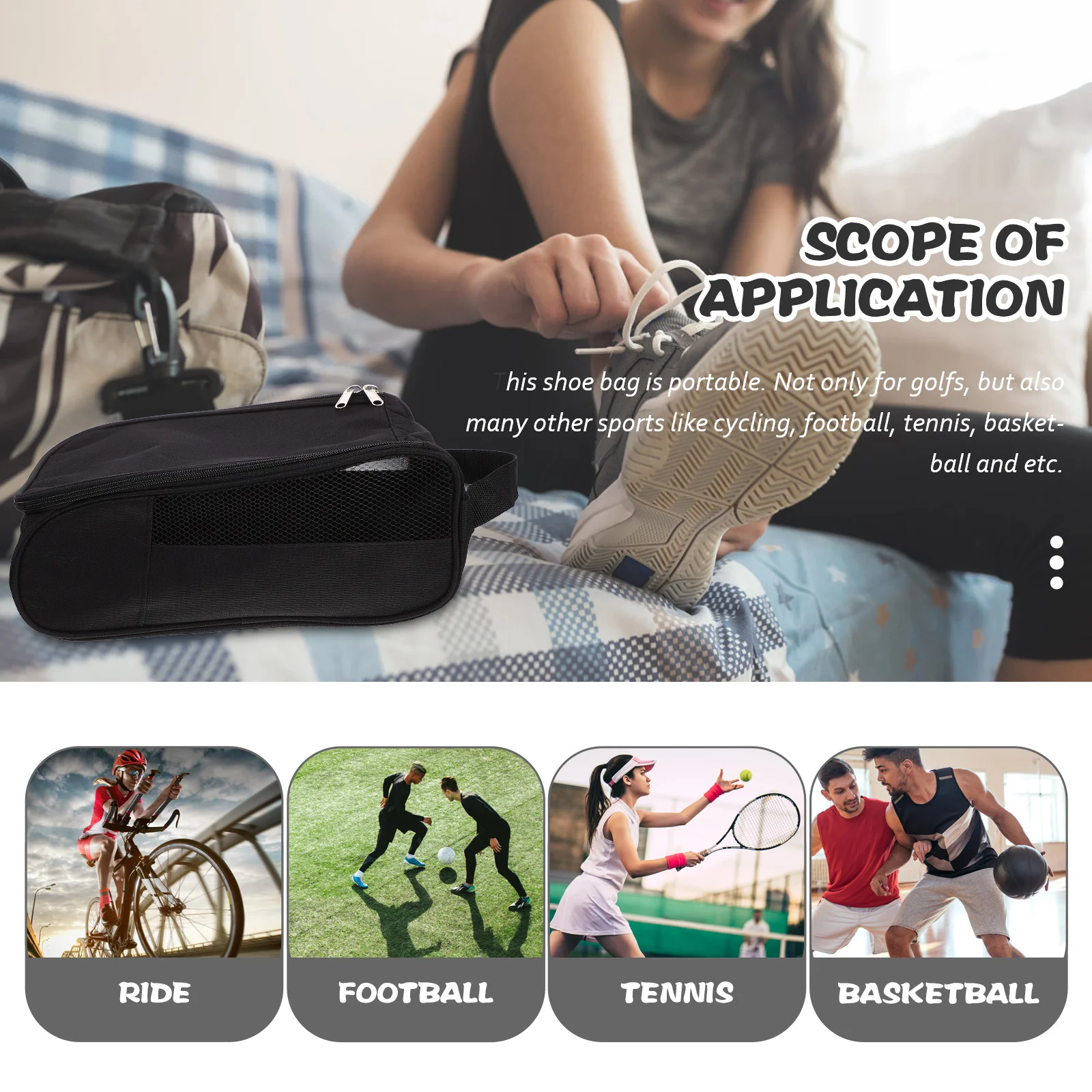 حقيبة أحذية للرجال حاوية أحذية الجولف المحمولة بسحاب قابلة للتنفس وقابلة لإعادة الاستخدام وحل تخزين مريح لركوب الدراجات