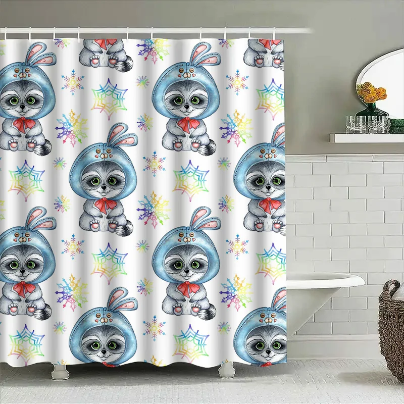

Cute Cartoon Animal Print Shower Curtain Waterproof Decorative Bathroom Fabric Shower Panels Wall Hanging Home Decoration