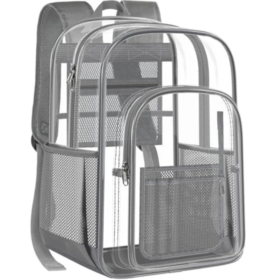 

Clear Backpack Transparent Heavy Duty Bookbag See Through Bag for College Work Travel Security, Gray XL