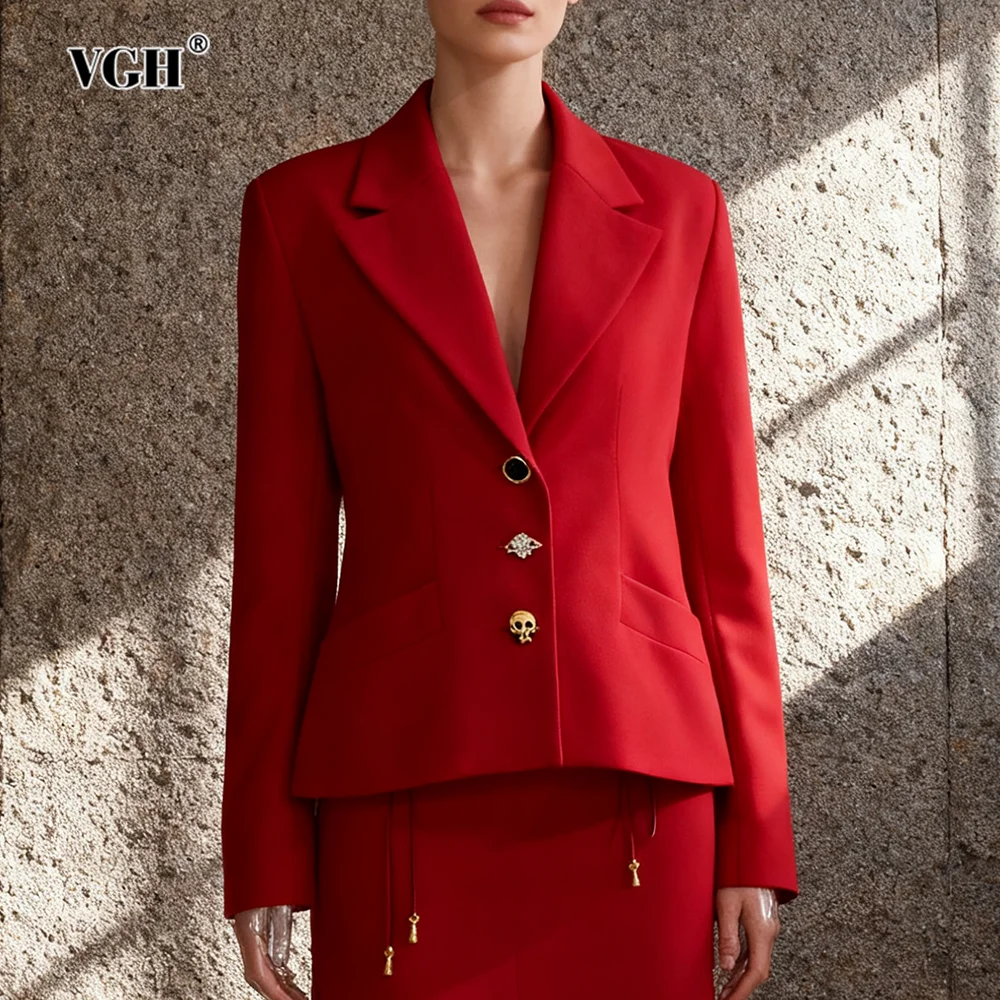 

VGH Solid Temperament Vintage Slimming Jackets For Women V Neck Long Sleeve Spliced Button Autumn Casual Jacket Female Fashion