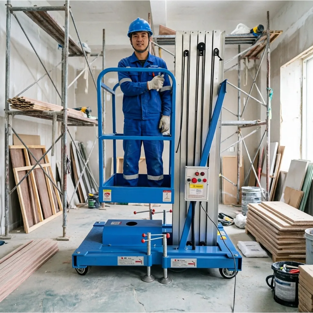 Single Column Aluminum Aerial Work Platform For Shopping Mall Glass Cleaning Anti-slip Footplate Light Alloy Lifting Equipment
