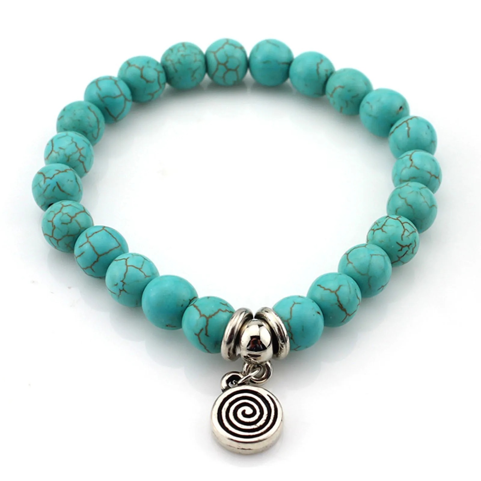 Vintage Bangles Bracelets Turquoise Beads Stainless Steel Pendant Accessories For Women Luxury Fashion Casual Jewelry 2024