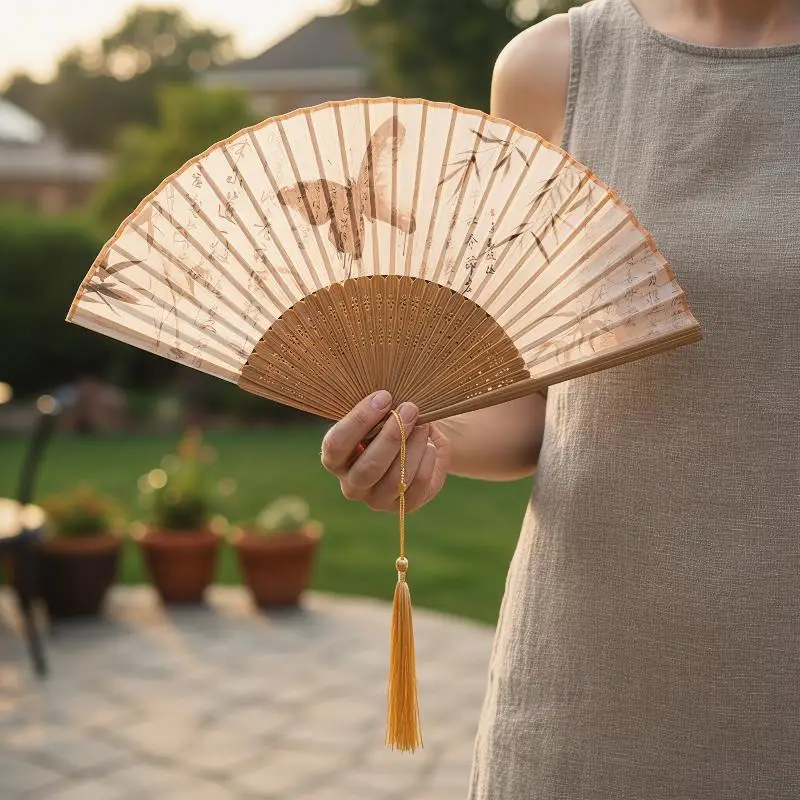 Ancient Costume Wedding Motives Chinese Style Hand Fan Manual Foldable Decorative Fan for Bridal Party