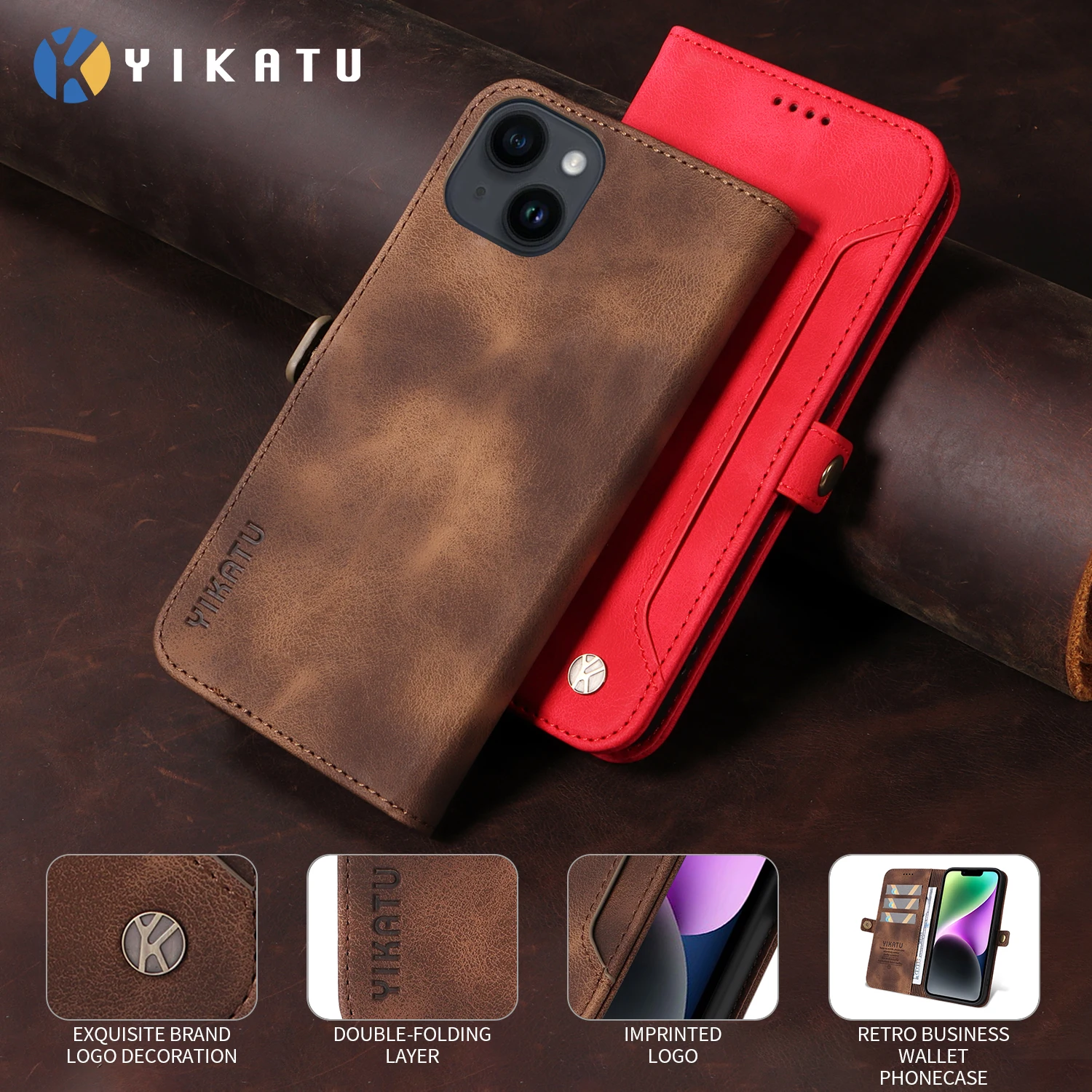

YK002 For iPhone 6 7 8 XR XS 11 12 13 14 15 16 Plus 16 Promax Flip Leather Card Slot Holder Phone Case Wallet Side Manetic Cover