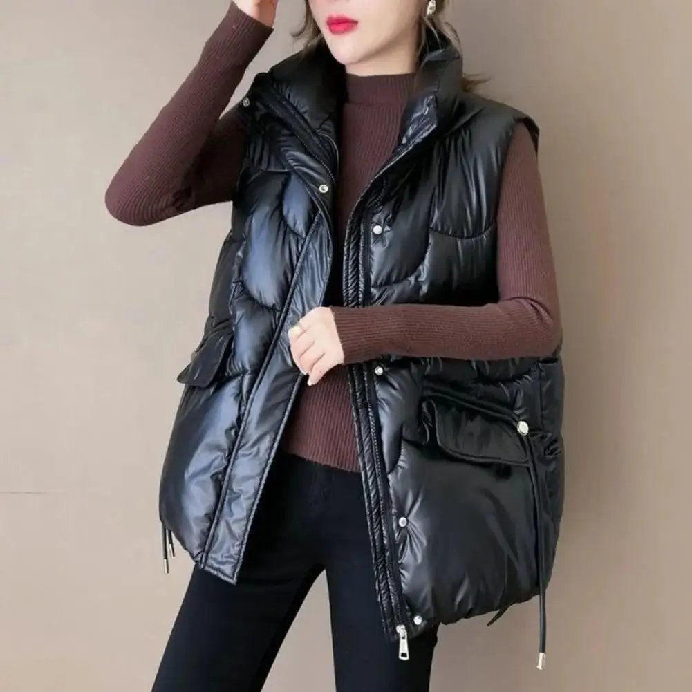 Breathable Women Vest Jacket Stylish Women's Autumn Winter Sleeveless Vest with Stand Collar Zipper Placket Loose Fit