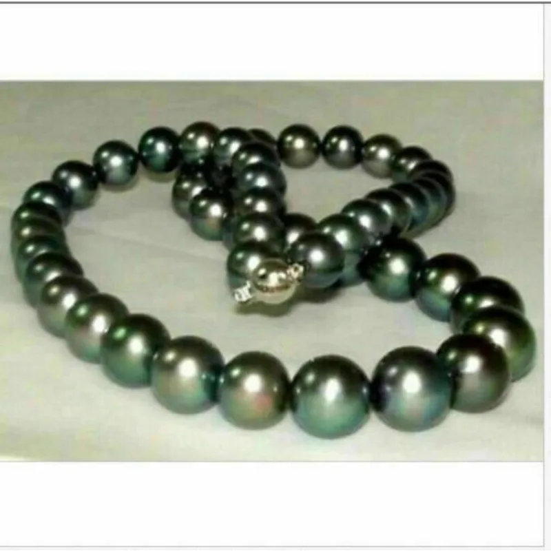 AAAA 10-11mm REAL Natural ROUND TAHITIAN Black Women's Pearl Necklace 14k Gold Clasp