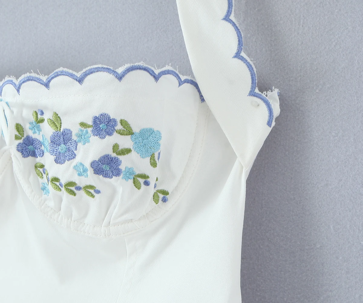 Sexy blanc broderie vague reliure licou fronde robe femmes fleur soutien-gorge fil taille basse courte robe de bal robes trapèze robes