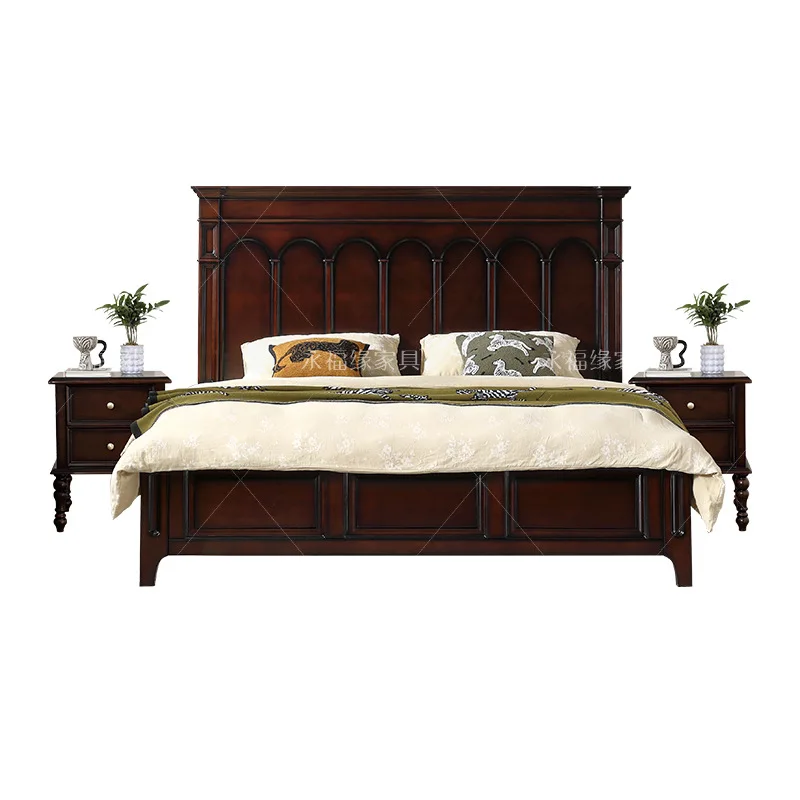 American retro style solid wood bed 1.8 meters double bed American style bed French medieval style modern light luxury