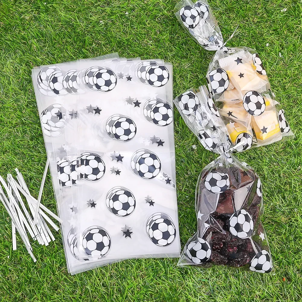 Clear Plastic Treat Candy Bags para Crianças, Cookie Bags, Fontes do Partido, Futebol, Esporte Tema, Presentes de Aniversário, Favores, Futebol, 25Pcs