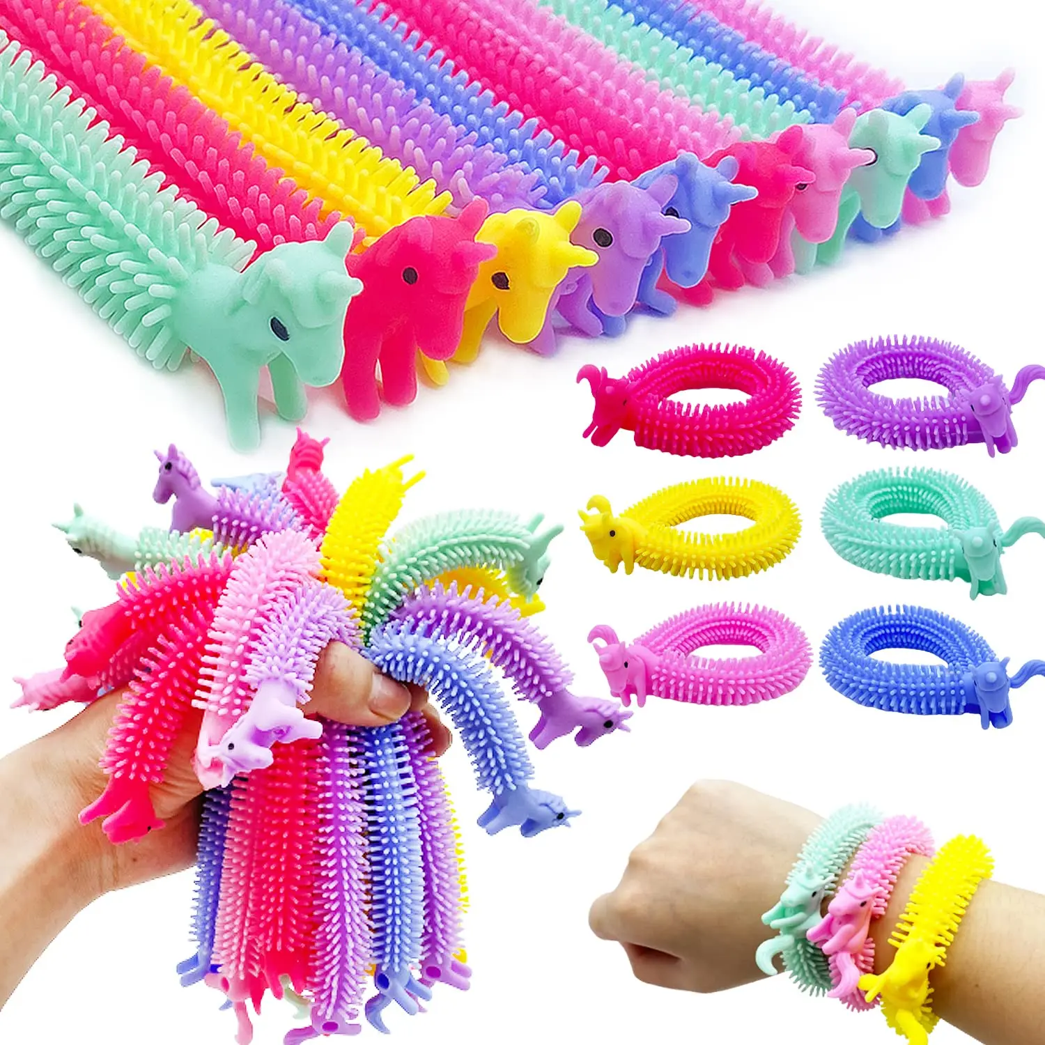 10pcs/bag Dinosaur Unicorn Stretchy String Bracelet Fidget Toys for Kids Birthday Party Favors Christmas Gifts Goodie Bag Filler