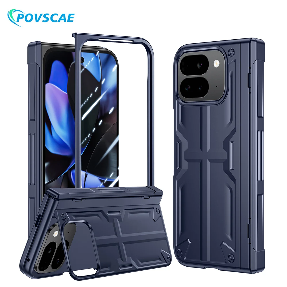 POVSCAE For Google Pixel 9 Pro Fold Full-coverage Hinge Protection Slim Shockproof Shield Armor Case With Stand Screen Protector