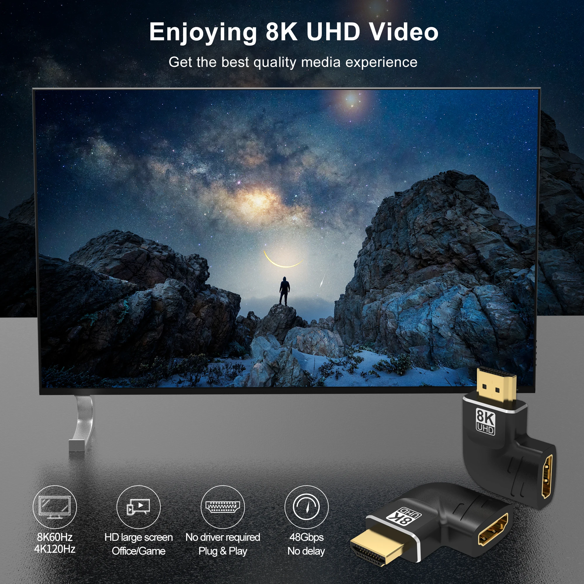 8K HDMI 호환 사이드 벤드 어댑터, 90 도 직각, 270 도 어댑터, HDMI 수-암 확장 커넥터