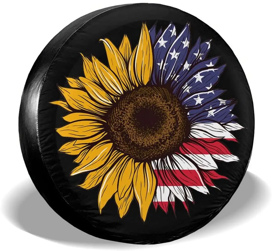 

Запасные колпачки для шин Kawani Sunflower America Flag, пыленепроницаемые защитные универсальные колпачки для колес 15 дюймов, подходит для жилых прицепов Tr