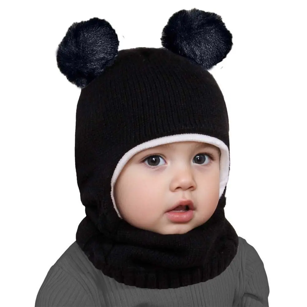 Coldproof Scarf Mask Integrated Hat 4 in1 Warm Lining Children Windproof Hooded Hat Neck Warmer Cartoon Windproof Hat