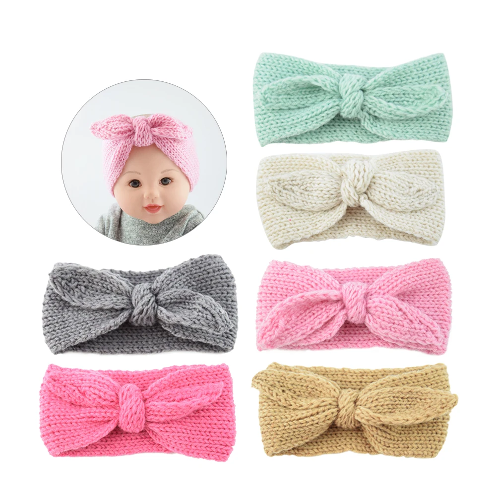

6 Pcs Bunny Ear Headband Crochet Turban Knitted Beanie Crocheted Headwrap Kids Infants Neutral Colors Soft Wool Gift Idea