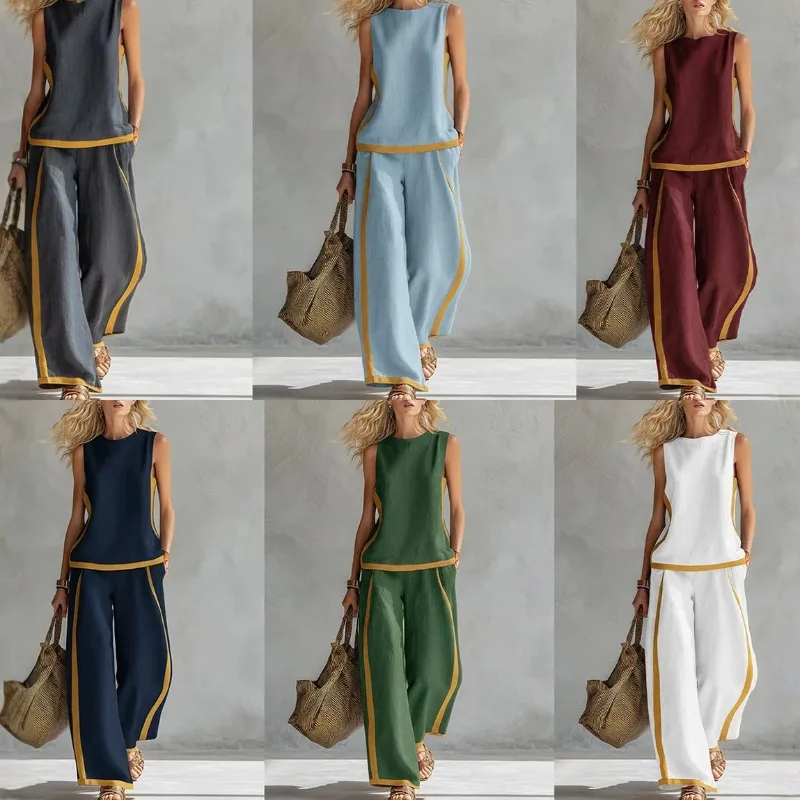Women Color Block Sleeveless Two Piece Set Crop Top Maxi Skirt Elegant Casual Vacation Summer Outfit