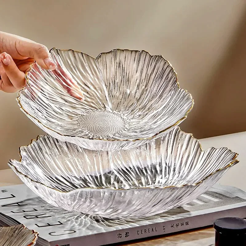 Petal Glass Fruit Plate Living Room, Coffee Table Snack Plate Nordic Minimalist Tray