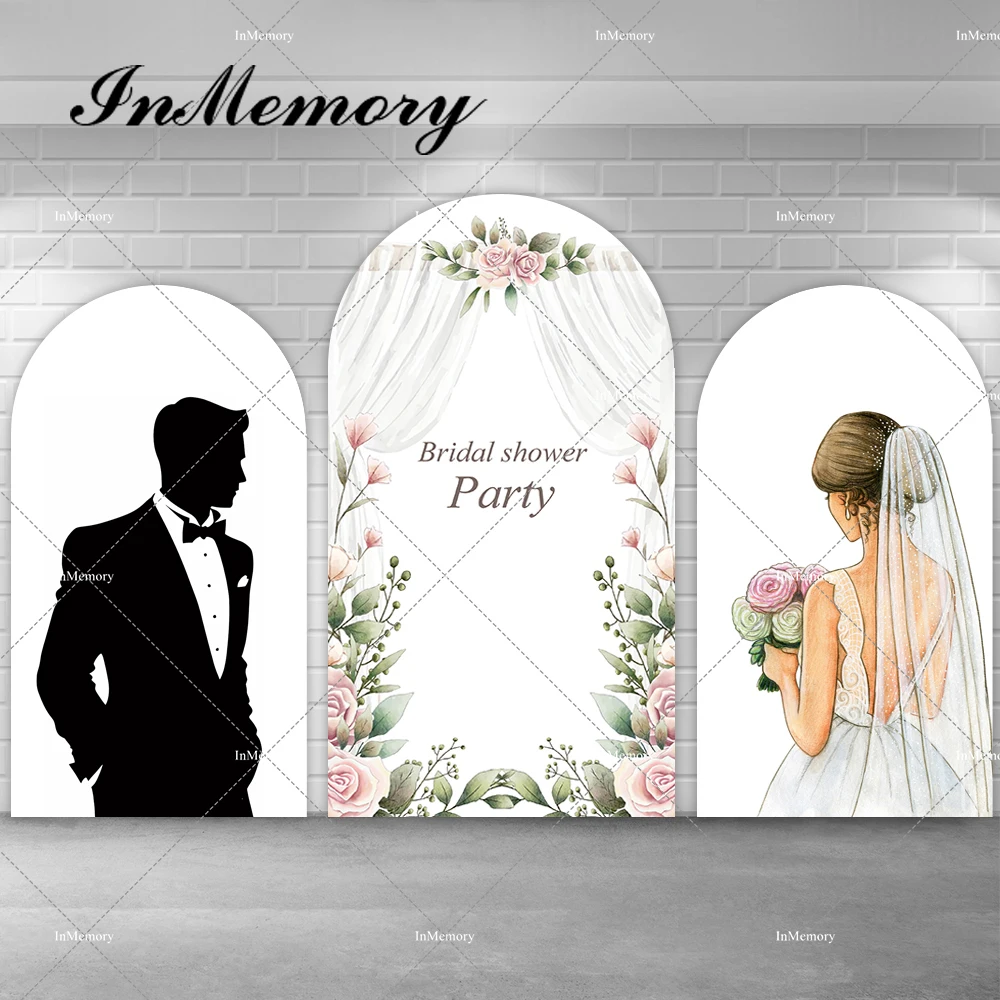 Romantic Wedding Party Arch Backdrop Cover Groom Suit Bride Wedding Dress Fairy Floral Photography Backgrounds Custom