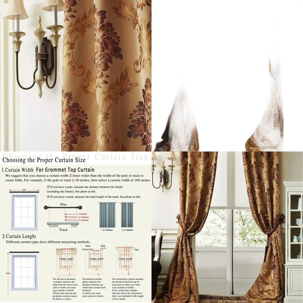 

Luxurious Silk Jacquard Curtains for Living Room, European Style Grommet, 50W x 96L Inches, 1 Panel, Unlined, Heavy, Thick, Smoo