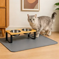 Comedero doble antideslizante para gatos y perros en acero inoxidable