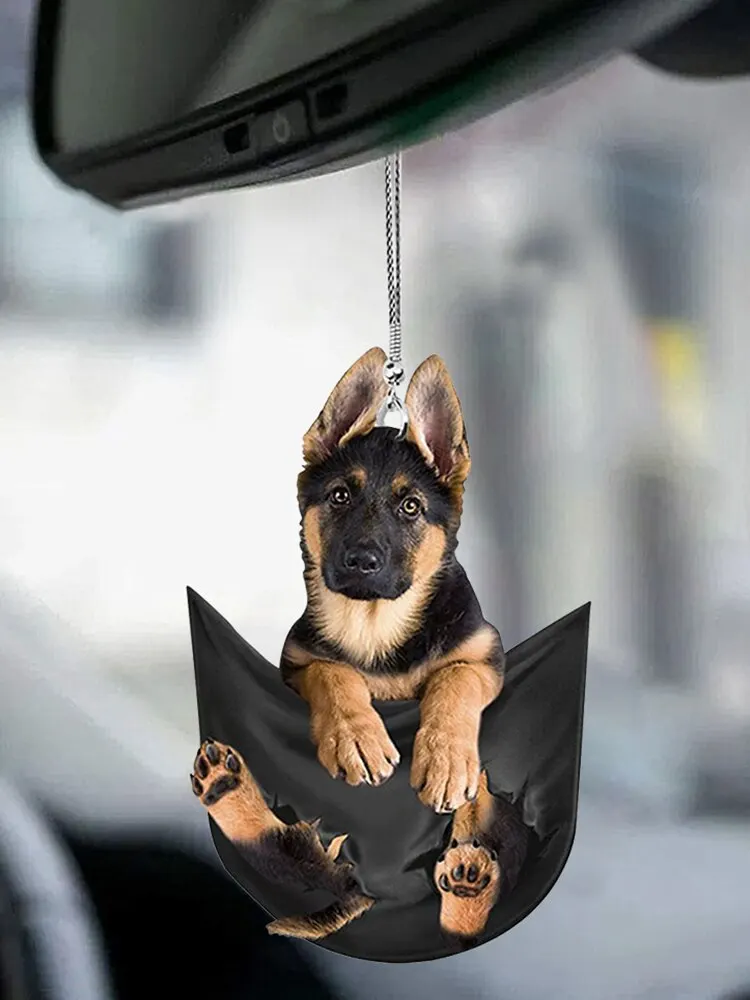 Funny Car Pendant Cute Dog Hanging Car Rear View Mirror Pocket Little Dog Swing Auto Interior Decoration Hanging Puppy Ornaments