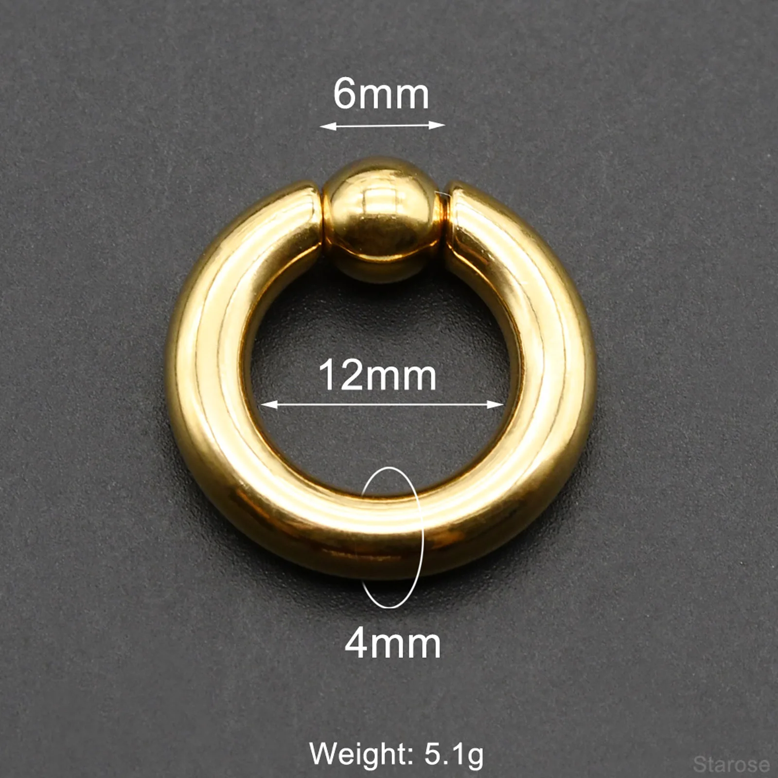 Large Gauge Surgical Steel Septum Piercing Nose Ring, Captive Bead