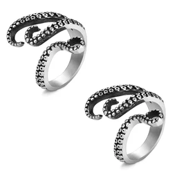 Stainless Steel Gothic Deep Sea Squid Octopus Ring Fashion Vintage Jewelry Opened Adjustable Rings For Women Men bague