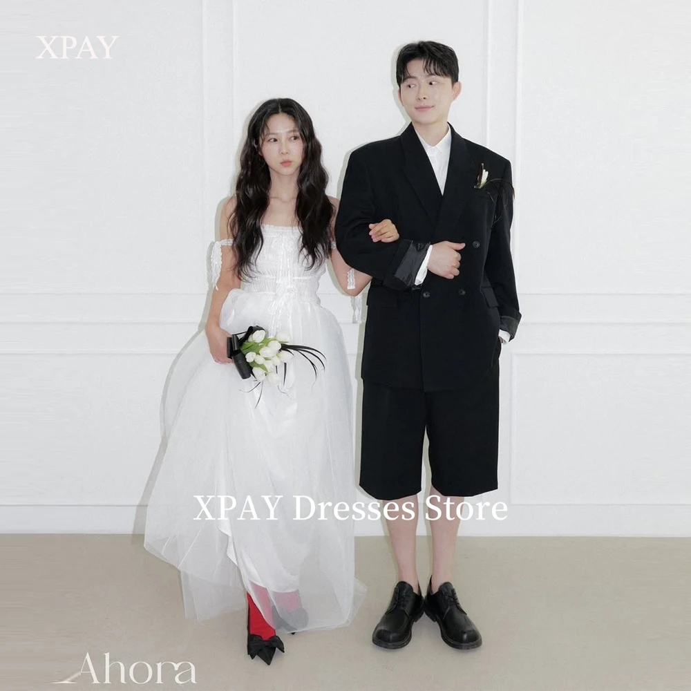 XPAY  Elegant Soft Tulle Wedding Dreses Korea Photo shoot Off Shoulder Pleats Floor length Bridal Gowns Corset Back Customized