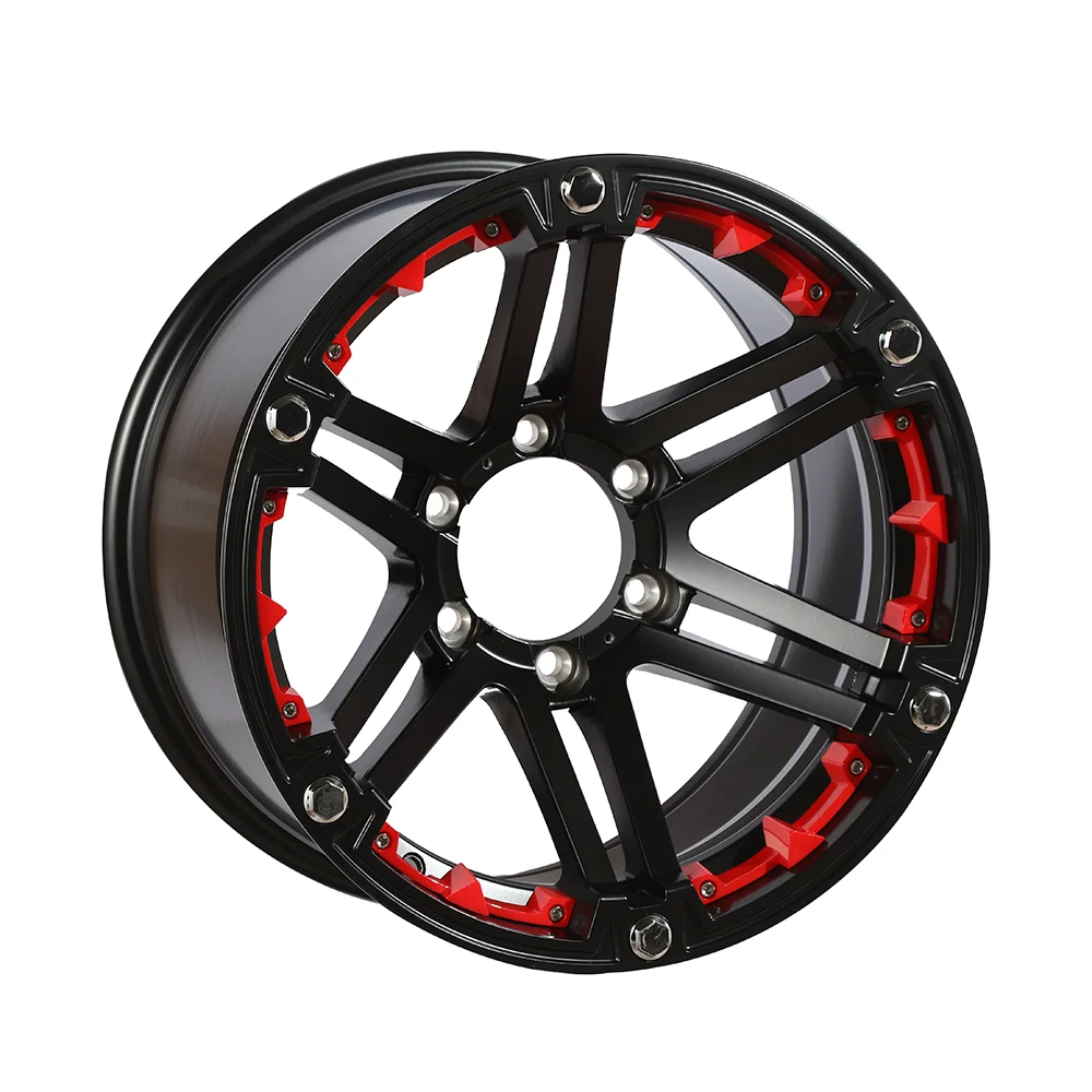 Smart 16 Inch Black Machine Face Red Lip 6Lugs 6Holes 17*7.5 Wheels Aluminum Alloy Car Wheel Rims 4*4 Offraod Wheel Rims