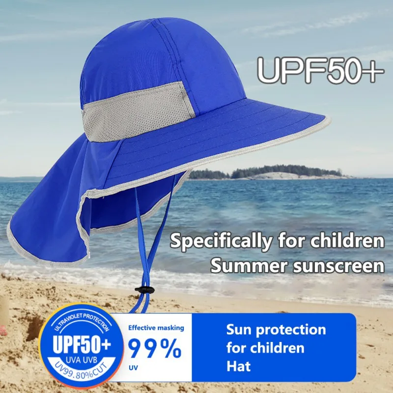 Wide Brim Children Sun Hat Kids Bucket Cap Summer Beach Girls Outdoor Traveling Fishing Camping Hiking Neck Cover Cap UV Protect