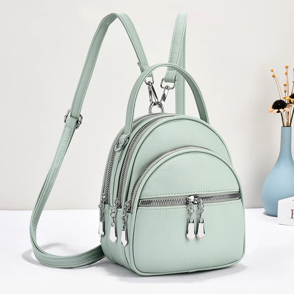 Women's Large Capacity Soft Leather Backpack Travel Bag Shoulder Bag Dual Purpose Single Strap Bag for Middle-Aged Ladies