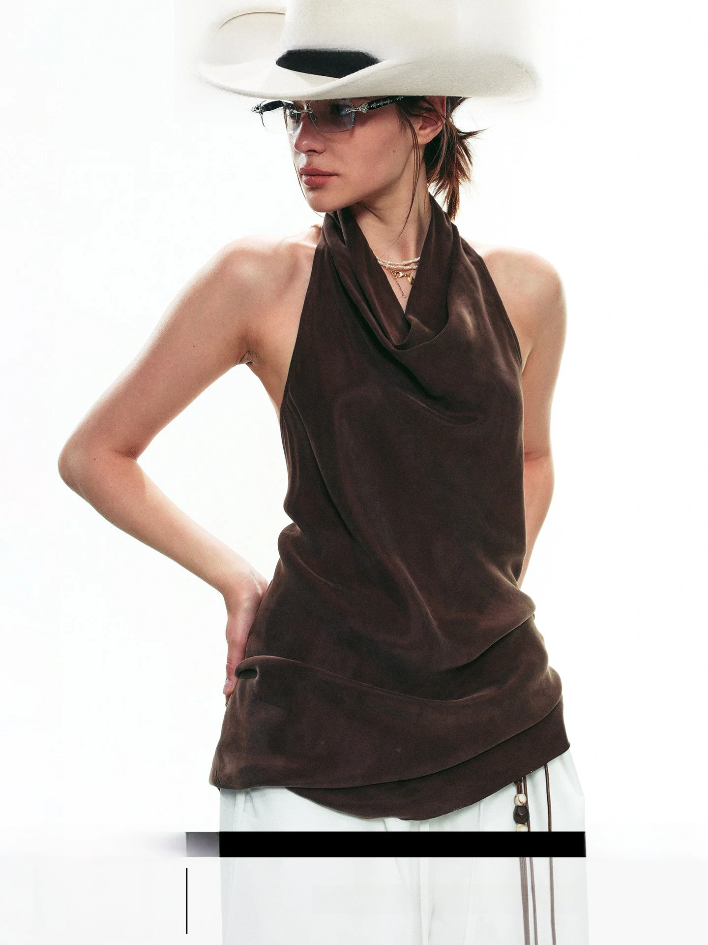 

Ele Bal Svel Neline Design Летний новый женский топ с асимметричным приталенным верхом из медного амиачного волокна