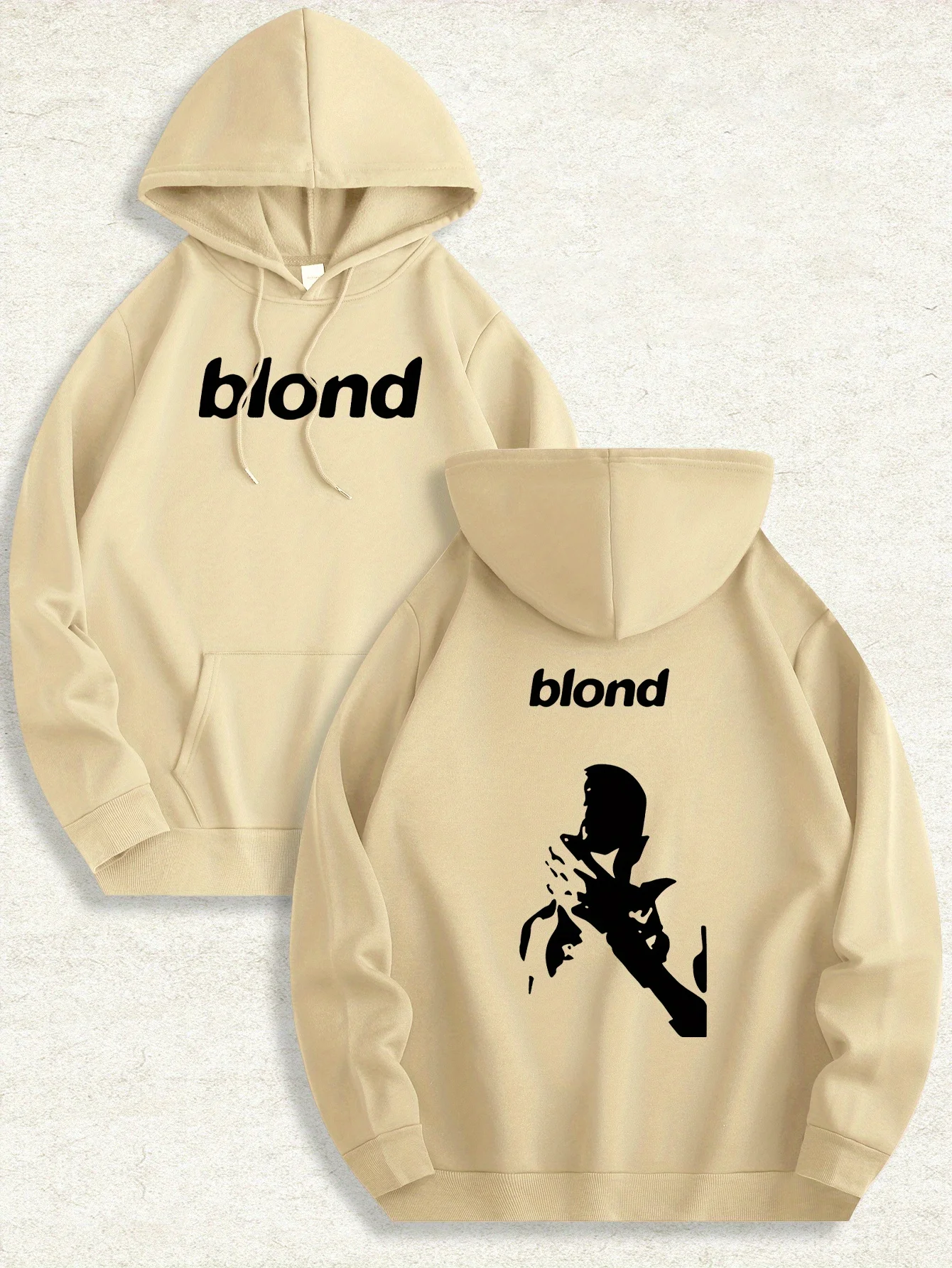 Unisex Retro Silhouette Figure Letter Hoodie Front Back Dual‑Side Print Loose Long Sleeve Casual Street FleecePulloverSweatshirt