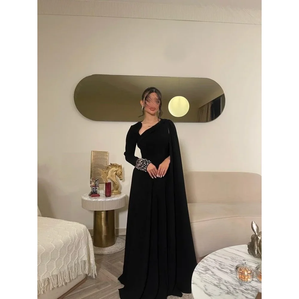 

Customized Elegant Long Sleeves Beads Evening Dresses for Women A-Line Long Prom Formal Wedding Guest Special Events Gala