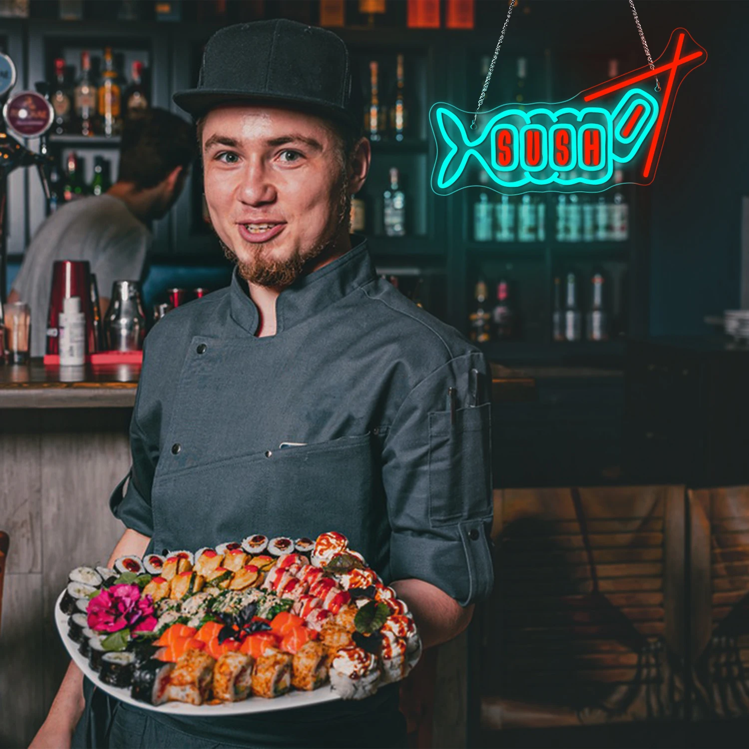 Sushi Neon Sign For Wall Decor LED Lights Fish Shaped Room Decoration Japanese Food Shop Bar Restaurant Kitchen Party USB Lamp