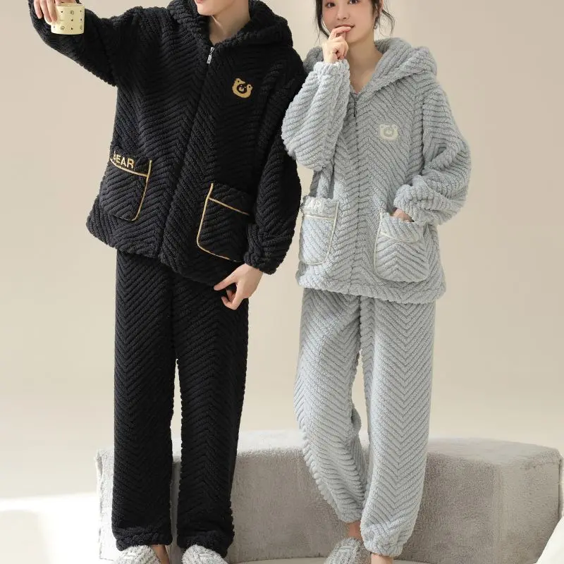 Pijama De Mujer Invierno Matching Couple Pajamas Flannel Winter Sleeping Stretch Pyjama Cute Nightwear For Woman Sexy Big Size