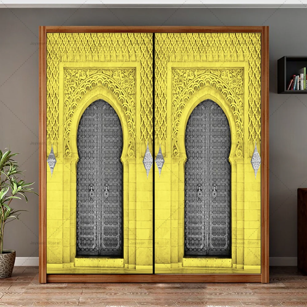 3d Muslim Door Sticker Vinyl PVC Waterproof Self-adhesive Decorative Living Room Bedroom Wardrobe Surface Door Sticker