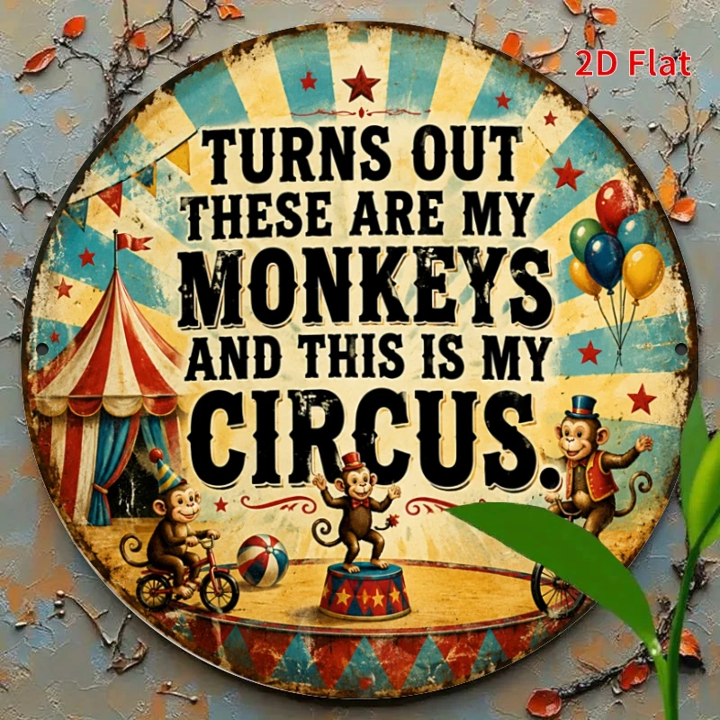 CIFBUY Vintage Circus Monkey Aluminum Wall Art 2D Flat Waterproof Durable Metal Sign Funny Decor Gift for Home Bar Cafe Office