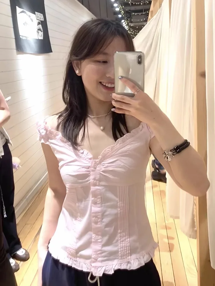 تي شيرت نسائي من براندي جيرل سبايسي جيرل بأكمام مكشكشة وتصميم ضيق من مزيج القطن والبوليستر