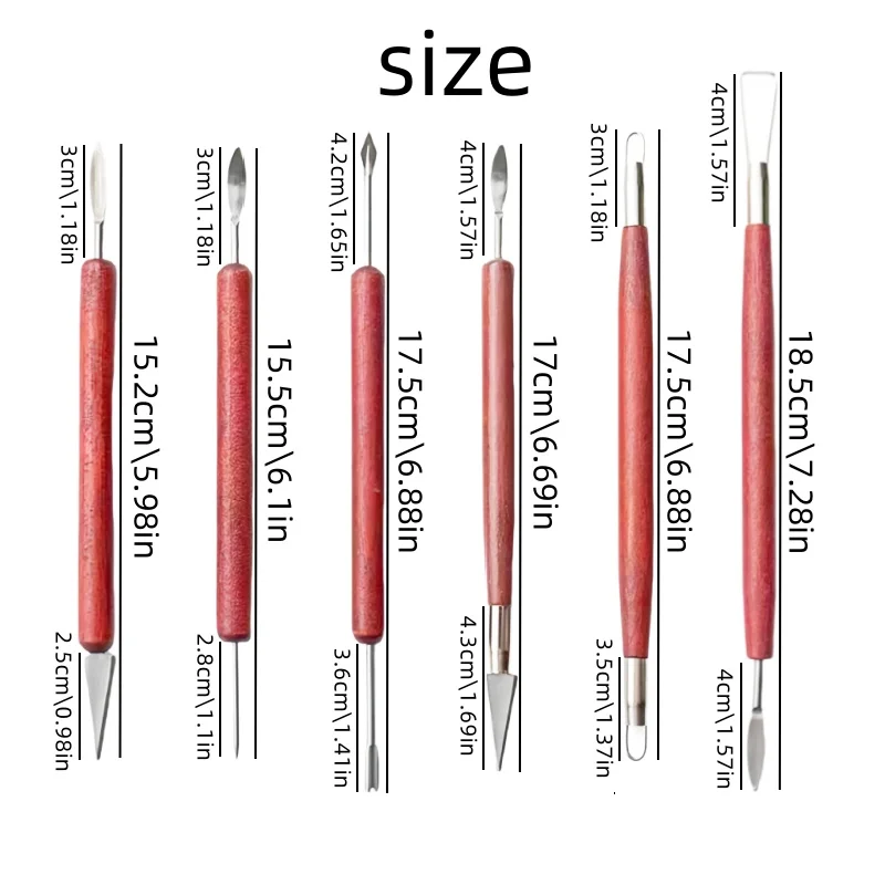 6 teile/satz Keramik Werkzeuge Rot Holz Doppelseitige Draht Messer Für Ton Reparatur, Ton Skulptur Carving Werkzeug Set Keramik werkzeuge