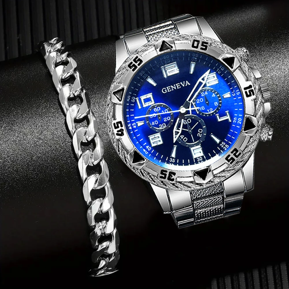 2-piece men's watch and accessories set, a perfect match suitable for both business and casual styles, no box included