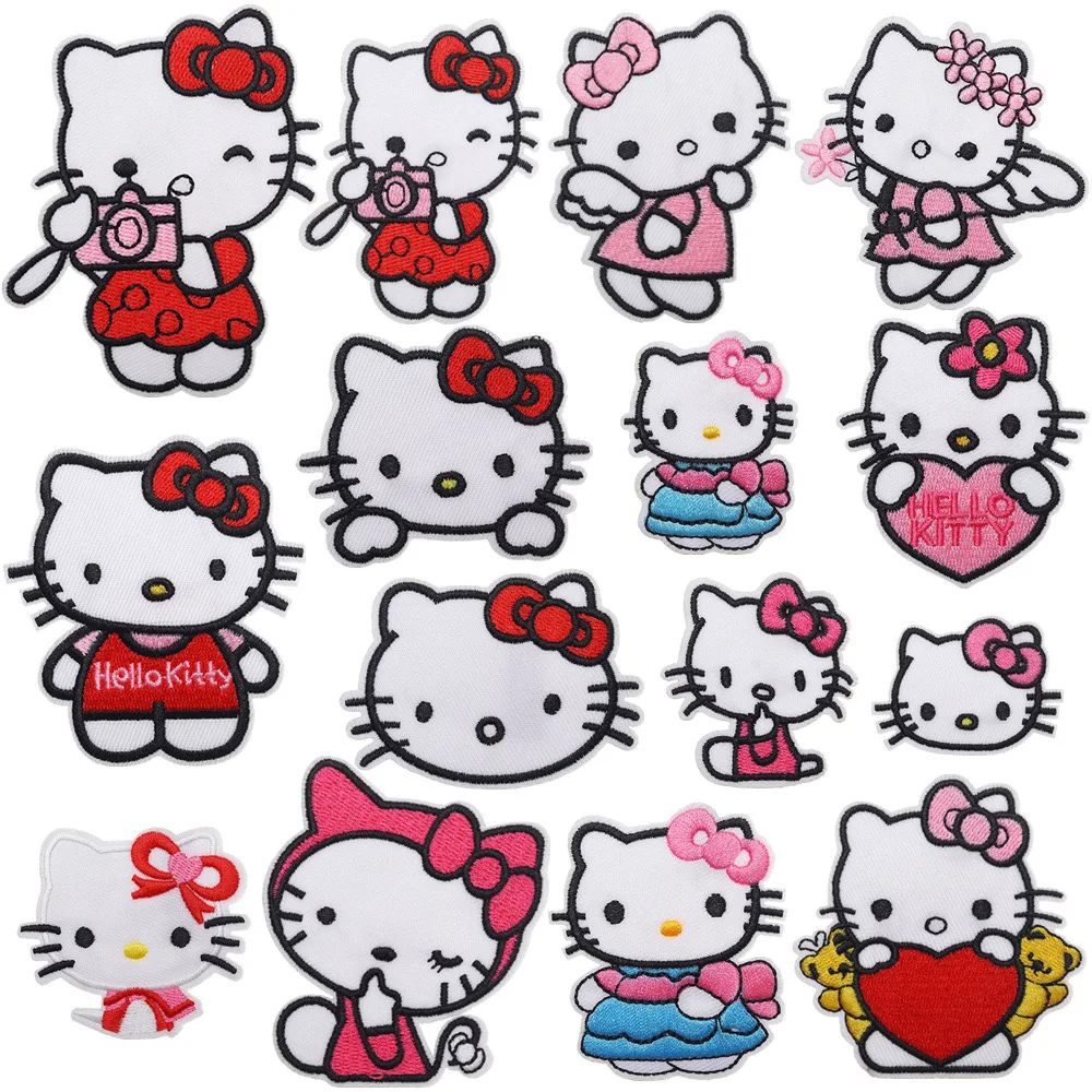 1pcs Cartoon Miniso Sanrio Hello Kitty Iron on Patches for Clothing Sticker Sew on Embroidery Patch on Clothes Applique Stripes