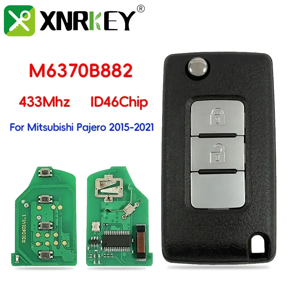 XRNKEY 1PCS CN011037 2 Buttons Flip Remote Key For Mitsubishi Pajero 2015-2021 Spare Key With 433MHz 46 Chip M6370B882