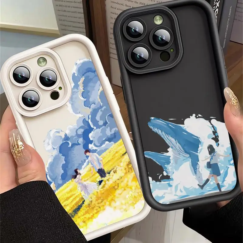 phone case for Apple iPhone 12 14 Pro cases 11Pro Max 11 16 Plus 13Pro max 15plus 11pro funda Cover Japanese Art Drawing Anime