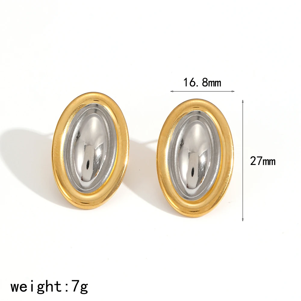 الحد الأدنى الفولاذ المقاوم للصدأ البيضاوي PVD مطلي الذهب مختلط اللون أقراط المرأة اليومية للماء مجوهرات اكسسوارات #5